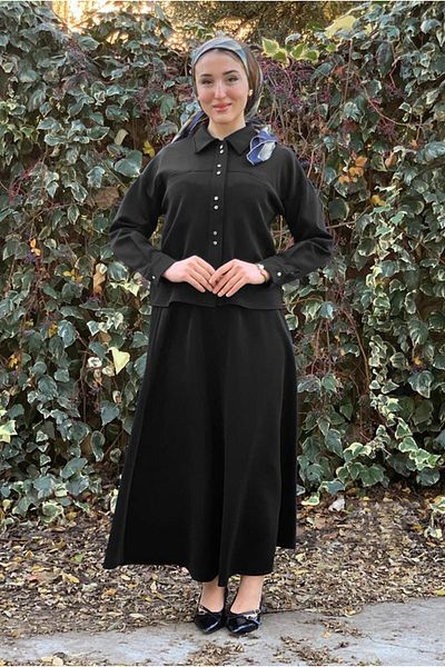Moda Rosa 25K2254 - Black - Skirt-Jacket Scuba Suit