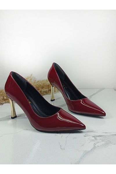 Everest Women's Burgundy Patent Leather Heeled Shoes High Heel Stiletto 9 cm