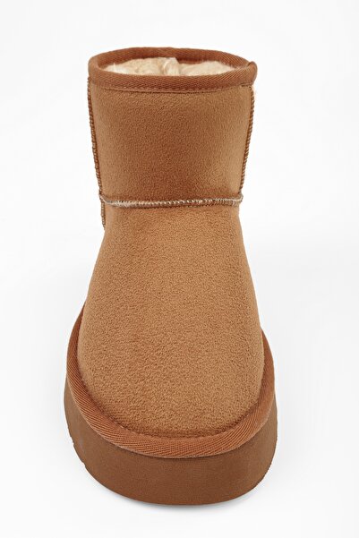 Shoeberry Tan Textile - Γυναικείες Μπότες Suede, Κοντό μοντέλο με γούνα στο εσωτερικό