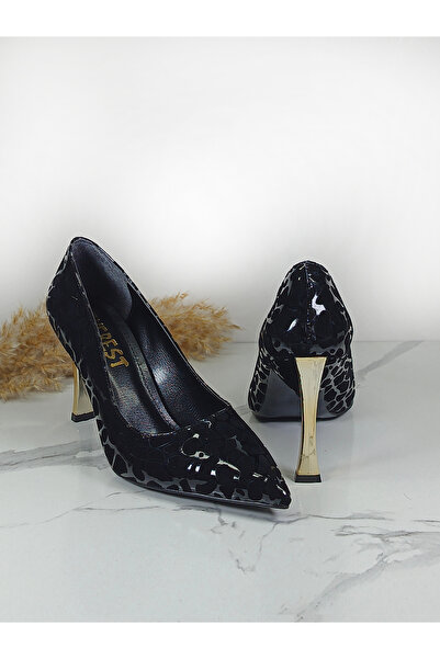 Everest Kadin Siyah Zebra Desenli Yusek Topuklu Stiletto 9cm