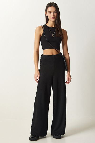 Lovelyİstanbul Thick Knitwear Black Trousers - Wide Leg Lyg0007