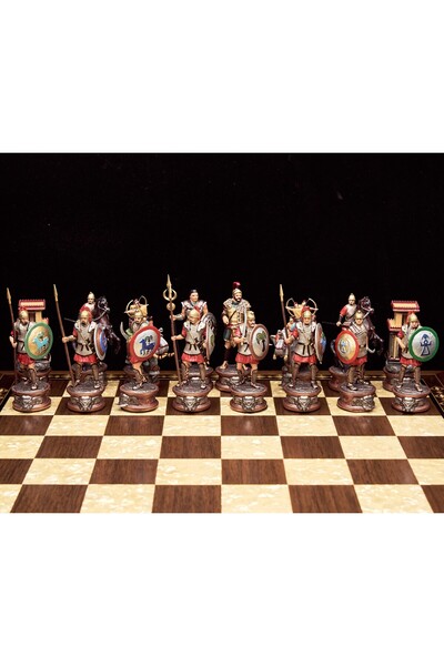 MAGNETDEPO Kartaca vs Roma Temalı Satranç Takımı – Kral 11 cm, Sedefli Ceviz Tahtalı