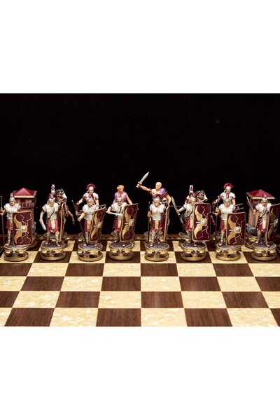 MAGNETDEPO Kartaca vs Roma Temalı Satranç Takımı – Kral 11 cm, Sedefli Ceviz Tahtalı