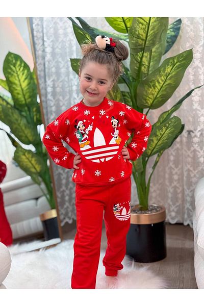 SERAP KİDS New Year (CHRISTMAS, CHRISTMAS) 3 Thread Cotton Children's Bottom Top Double Tracksuit Set