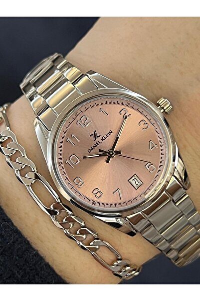 Daniel Klein Anneler Günü Pembe Kadranlı Gümüş Kadın Kol Saati Zincir Bileklik