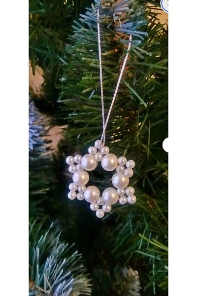 SmY Bag Special Design Christmas New Year Christmas Snowflake 3 Pieces Christmas Tree Ornament with Handmade Pearls