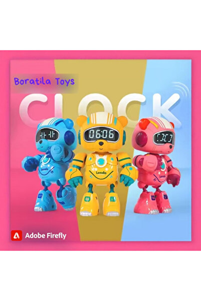 Boratila Toys Akıllı Dokunmatik Değişebilen Işıklı Ayı Sesli Alarm Özellikli Uyku Arkadaşı Metal Saat Robot PEMBE