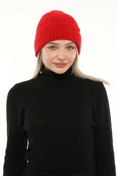 Aghilo Red Women's Winter Ribbed Wool Beret