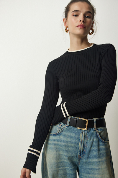 Lovelyİstanbul Μπλούζα με ραβδώσεις - Saran, Μαύρο, LPF0058