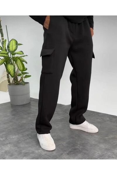 JustBS بدلة رياضية صيفية للرجال ذات 2 خيط سوداء كبيرة الحجم بأرجل مطاطية