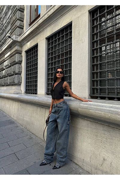 Diviny Baggy Jeans with Tint Blue Belt Detail