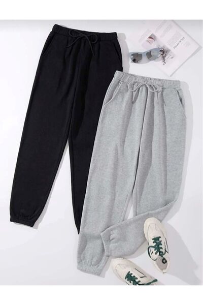 İnciTekstil 2-Piece Unisex Sweatpants with Side Pockets, Cuffs and Waist Elastics