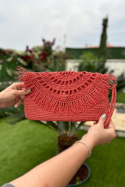 Mila Pomegranate Flower Tasseled Paper Rope Bag