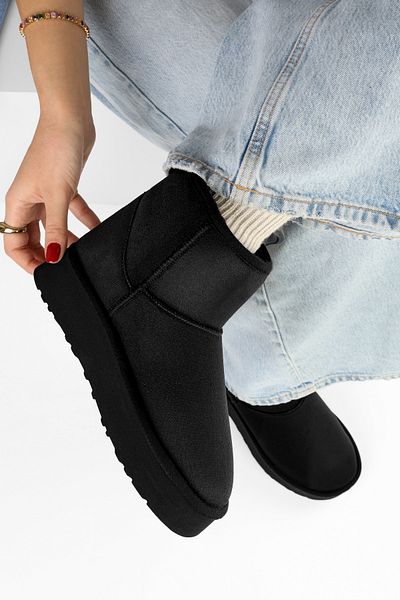 Shoeberry Μαύρα Suede Γυναικείες Μπότες - Γούνινο Εσωτερικό, Κοντό