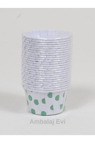 Ambalaj Evi Green Polka Dot Muffin Mold - Cake Capsule, Cupcake, Bride to Be Party Container