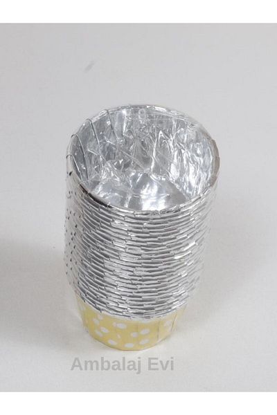Ambalaj Evi Yellow Inside Silver Polka Dot Muffin Mold 25 Pieces
