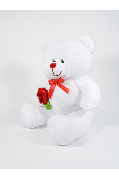 Princess Bear 75 cm Beyaz,Pembe,Kırmızı Peluş Sevgi Ayıcığı - Kırmızı Kalpli ve Gül Detaylı Oyuncak