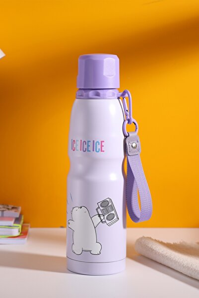 Miniso We Bare Bears Lisanslı Tutma İpli Termos (600ml) - Kutup Ayı