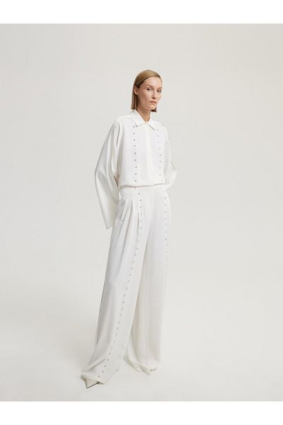 BAQA White Trousers with Stone Stripes