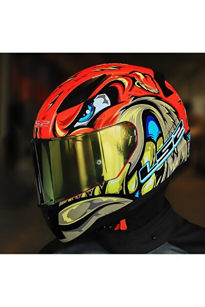 LS2 Rapıd 2 Spox Kırmızı Gri Full Face Motosiklet Kaskı Gold Camlı