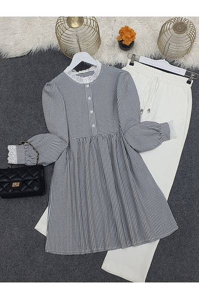 Modamorfo Wrapped Tunic with Scalloped Sleeves and Collar - Black