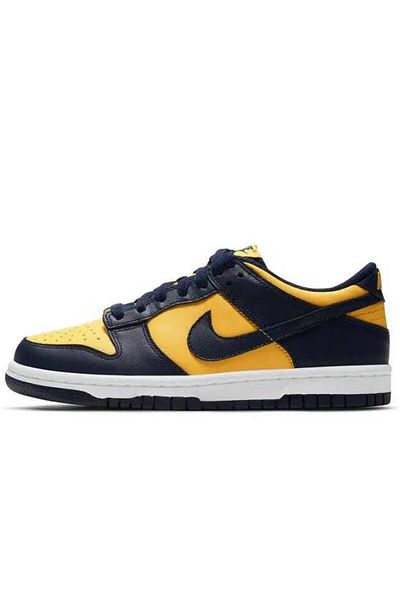 Nike Dunk Low Gs Leather Unisex Sneaker Genuine Leather Navy Blue Yellow Casual Sports Shoes