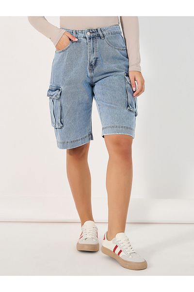 Styli Relaxed Fit Denim Cargo Shorts