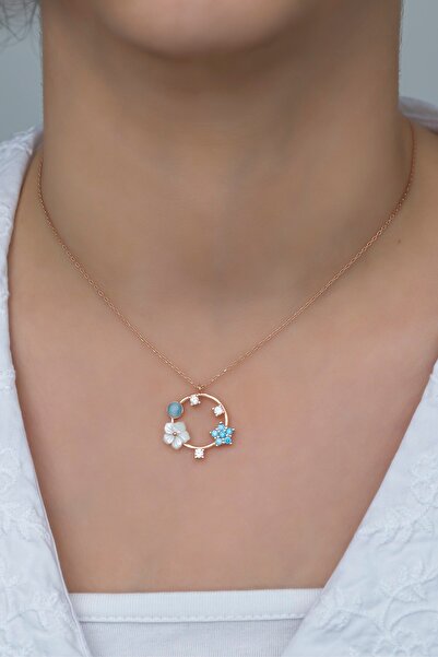 Nereze 925 Ayar Gümüş Bahar Çiçekleri Manolya Çiçeği Kolye ve Küpe Set