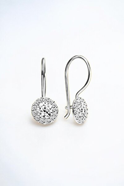 jelux silver Gümüş 925 Ayar Zirkon Göbek Taşlı Salantlı Gold Küpe