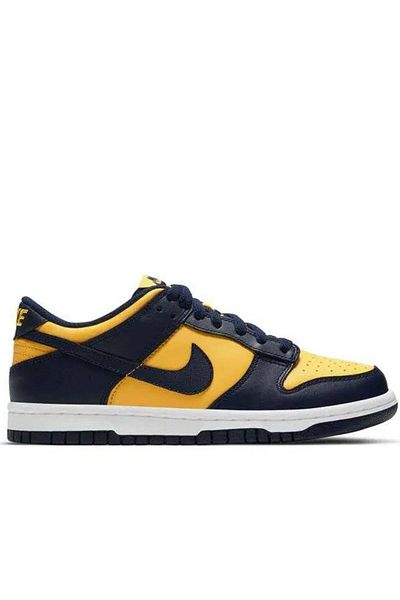 Nike Dunk Low Gs Leather Unisex Sneaker Genuine Leather Navy Blue Yellow Casual Sports Shoes