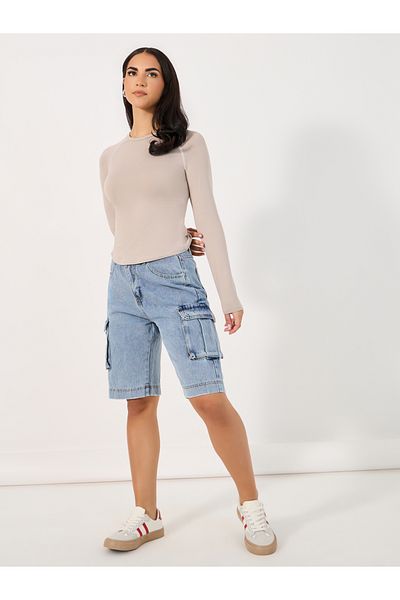 Styli Relaxed Fit Denim Cargo Shorts