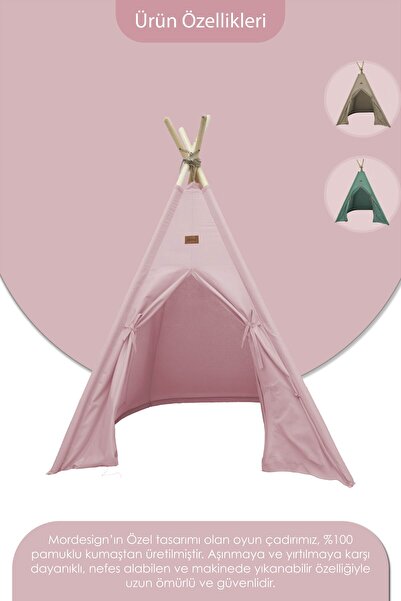 mordesign Kızılderili Çocuk Oyun Çadırı, Kreş/Anaokulu Oyun Alanı, Ahşap Oyun Çadırı,Pencereli Çadır,Play Tent