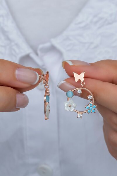 Nereze 925 Ayar Gümüş Bahar Çiçekleri Manolya Çiçeği Kolye ve Küpe Set