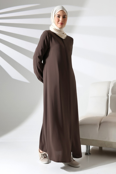 ihvan online Καφές γάλακτος με κρυφό φερμουάρ Απλό Aveze Hijab Ferace