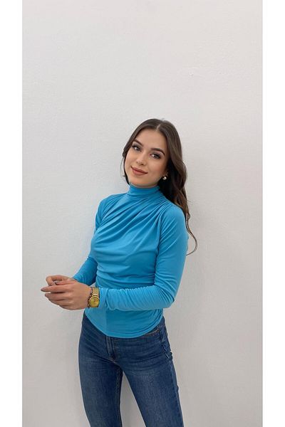 MODA BLUZĂ SANDY DETALIE CU GÂTUL TURCOAZ DE FEMEI