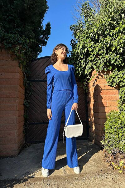 Deafox Saks Prenses Kol Kare Yaka Geniş Fitilli Kaşkorse Alt Üst Takım