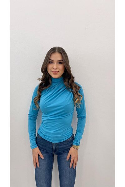 MODA BLUZĂ SANDY DETALIE CU GÂTUL TURCOAZ DE FEMEI