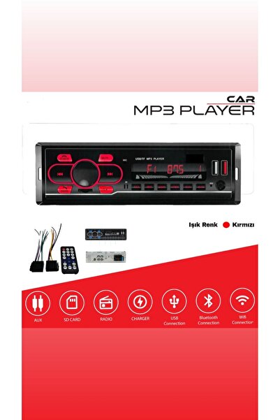 Carub OTO TEYP AUX+SD CARD+USB+BLUETOOTH+WİFİ+RADİO 12V KIRIMIZI IŞIKLI