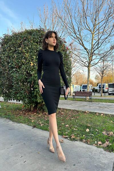 Deafox Black Crew Neck Princess Sleeve Camisole Dress