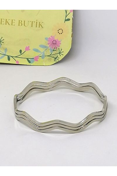 EKE BUTİK Steel Ajda Wavy Bracelet Silver Diameter 6.3cm