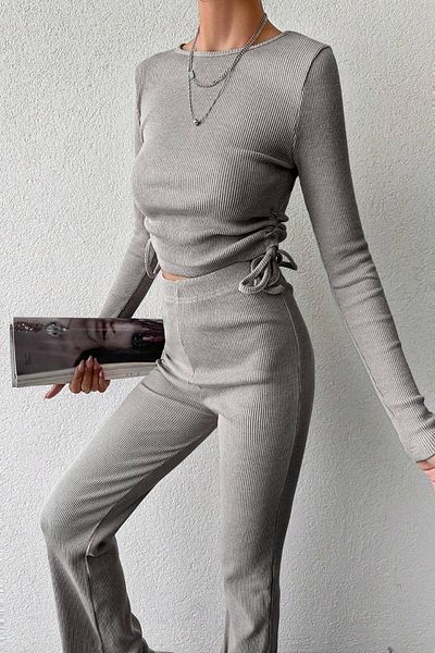 Deafox Gray Standard Size Side Gathered Camisole Fabric Bottom Top Set