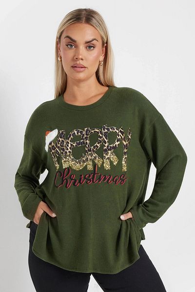 Stil Diva Plus Size Christmas Themed Crew Neck Long Sleeve Slit Sweatshirt 303823