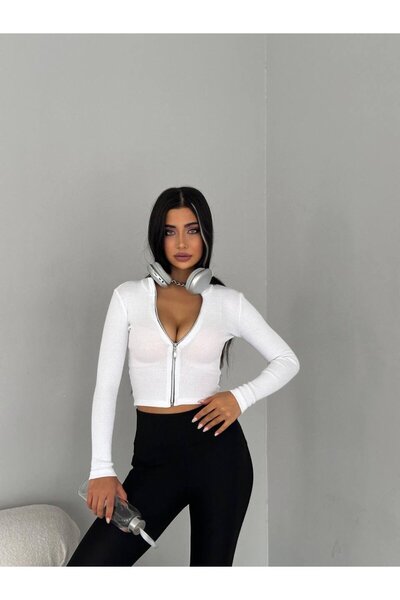 MODA Kaşkorse Tam Fermuar Crop