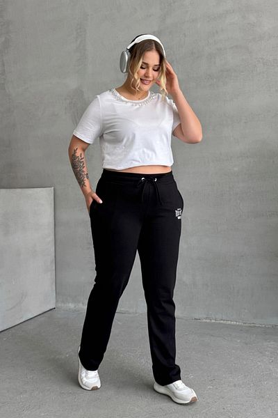 Stil Diva Pantaloni de sport cu buzunare cu șnur cu imprimeu text de mărime mare - 303902