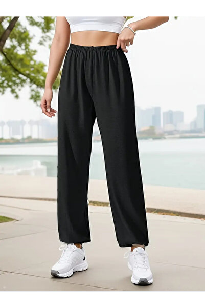 yx yustex sport Γυναικείο μαύρο casual παντελόνι φόρμας με φαρδιά μπατζάκια κ...