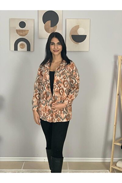 YusGos Women's Single Pocket Print Thick Lumberjack Jacket Shirt (Orange)