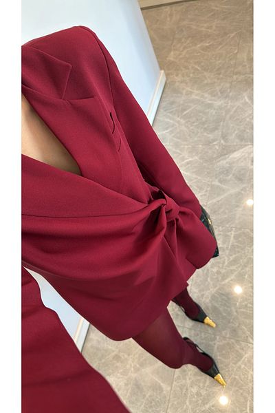 My Blog Rochie jachetă cu șireturi Osoka bordeaux- 511141