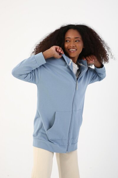 ALLDAY Light Blue-Zippered Sweat Cardigan