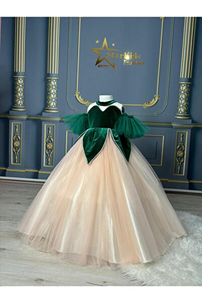 Star Kids Kız çocuk Prenses Tiana Kostümü, Kız Çocuk Prenses Tiana Yeşil Elbise