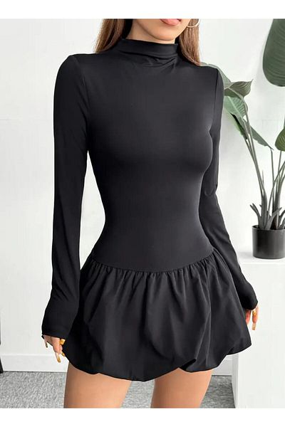 MEGOMEL Rochie mini pentru femei cu guler înalt Bubble pentru sezon și iarnă